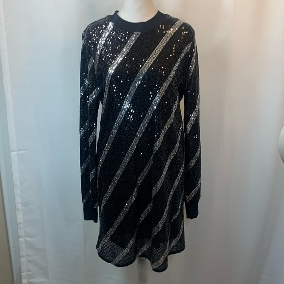 AllSaints Juela Bowi Black and Silver Long Sleeve Sequined Mini Dress- NWOT - Picture 3 of 16